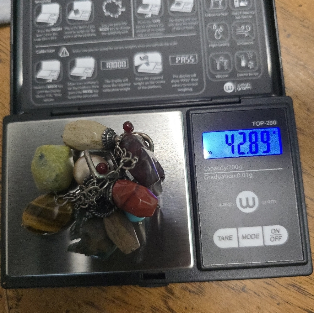 Vintage 925 Sterling Silver Cha Cha Beads Gemstones Charm Bracelet Thailand Fish - Picture 8 of 8